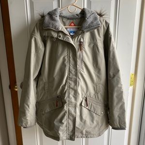 Tan Columbia Coat with Faux Fur Hood